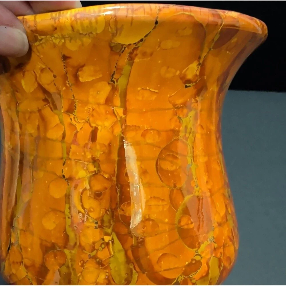 ​1980 JT France Signed Studio Pottery Chalice Vase - Tortoiseshell 9.5
